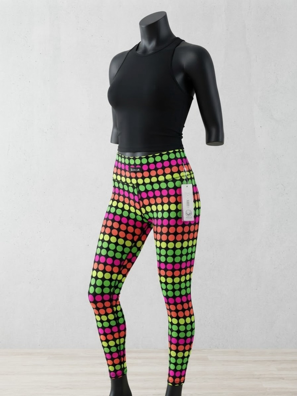 K-DEER Glow Dot High-Waist Performance Leggings with Neon Dot Print NWT